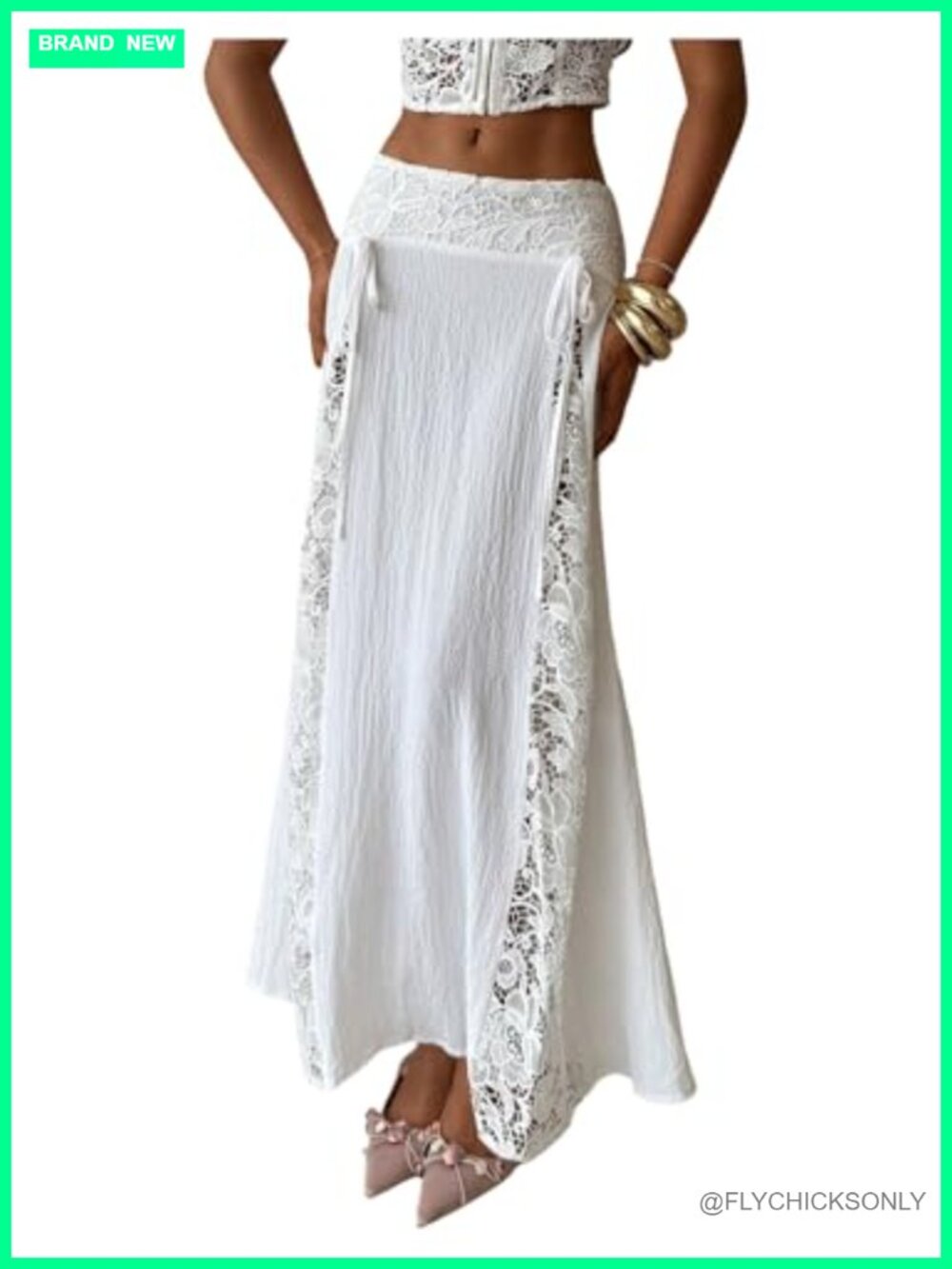 Boho Lace Spliced Low Rise A-Line Flowy Maxi Skirt